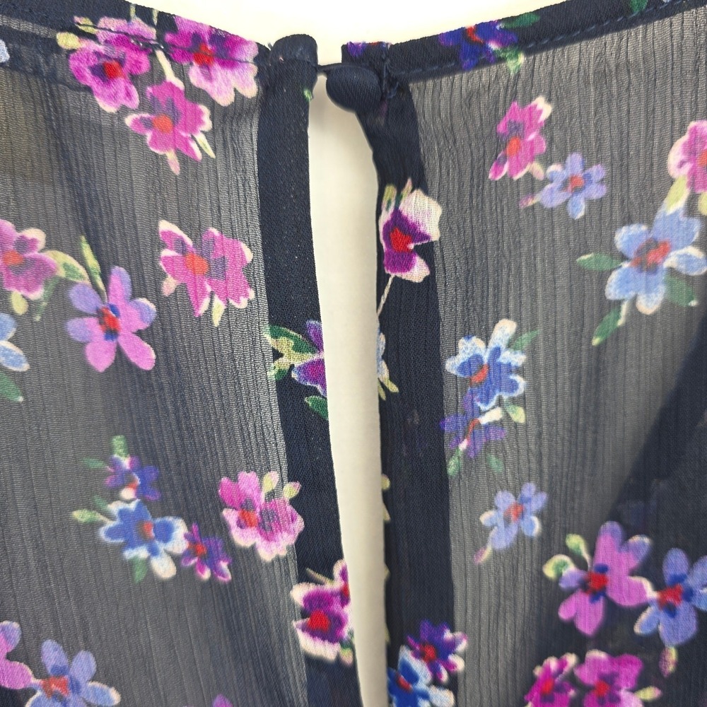 Calvin Klein Dress Navy Floral Print A-Line Hi-Low Wrap Size 14 - Picture 7 of 16